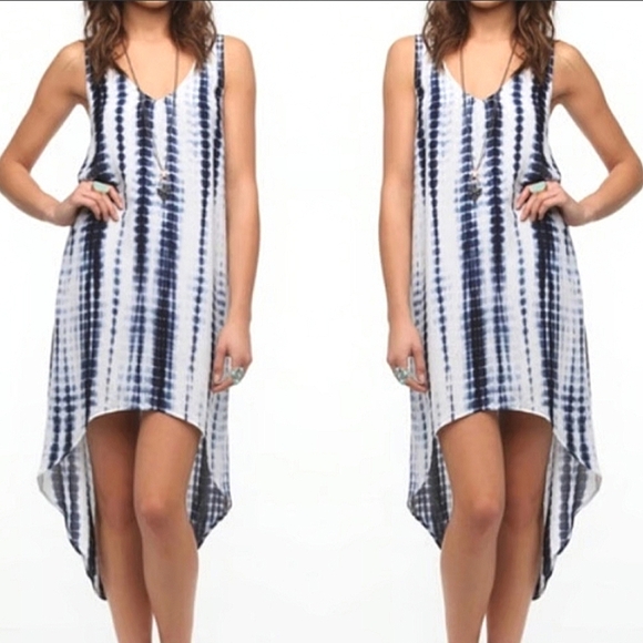 STARING AT STARS  High-Low Tie Dye Print Sleeveless Sundress Blue/white. Size S - Picture 1 of 13